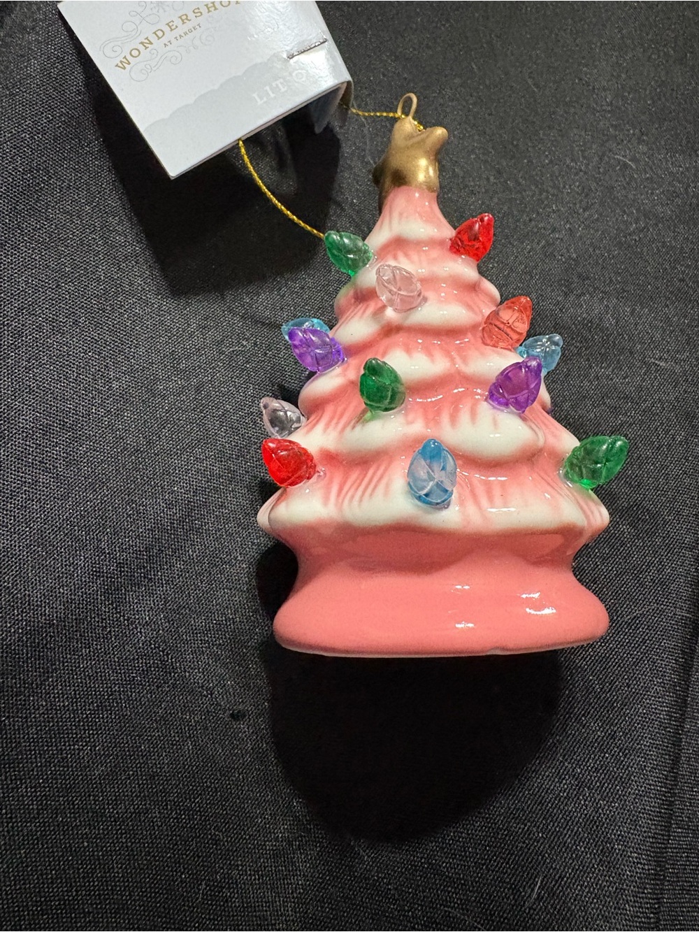 Wondershop Pink Ceramic Christmas Tree Ornament with Multi-Colored Bulbs